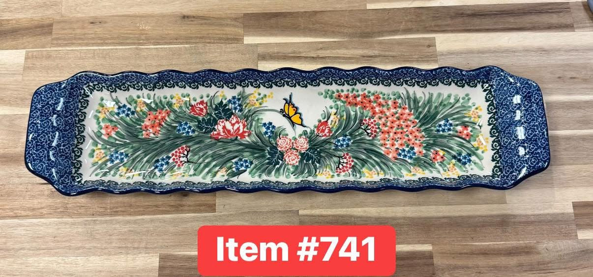 Polish Pottery Unikat 3282(Yellow Butterfly) Long Bread Tray