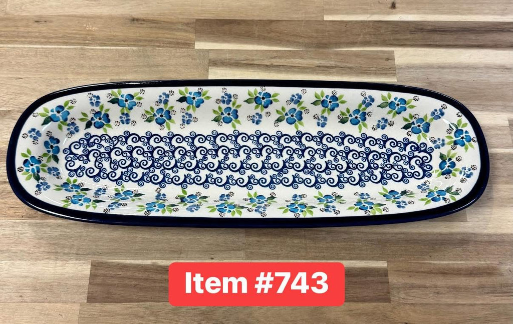 Polish Pottery Traditional Light Blue Flwrs Bread Tray