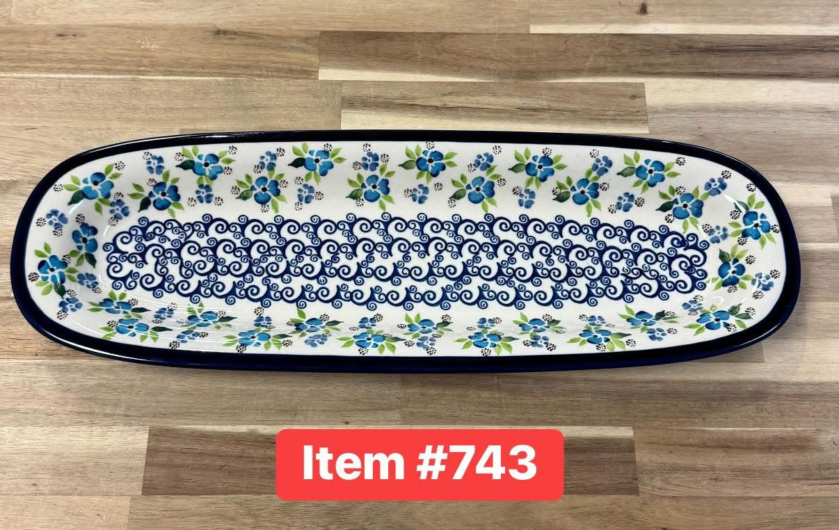 Polish Pottery Traditional Light Blue Flwrs Bread Tray