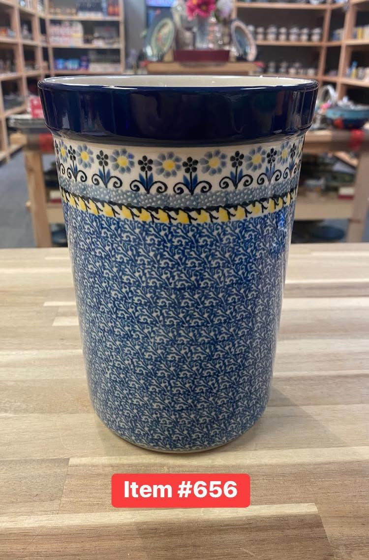 Polish Pottery Traditional(Blue/Yellow) Utensil Holder