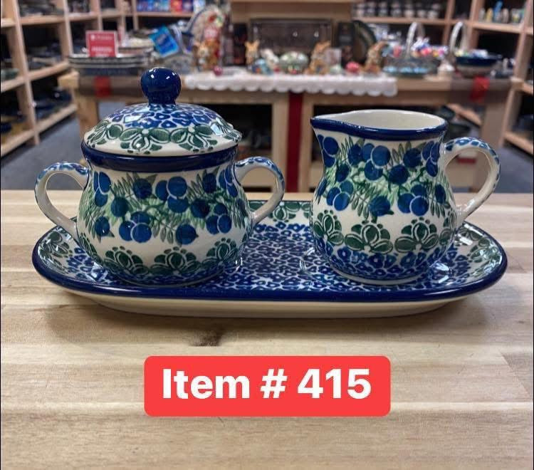 Polish Pottery Traditional Blueberries Sugar/Creamer Set