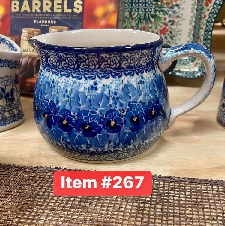 Polish Pottery Unikat 3639( Bl. Pansy) Serving Pitcher