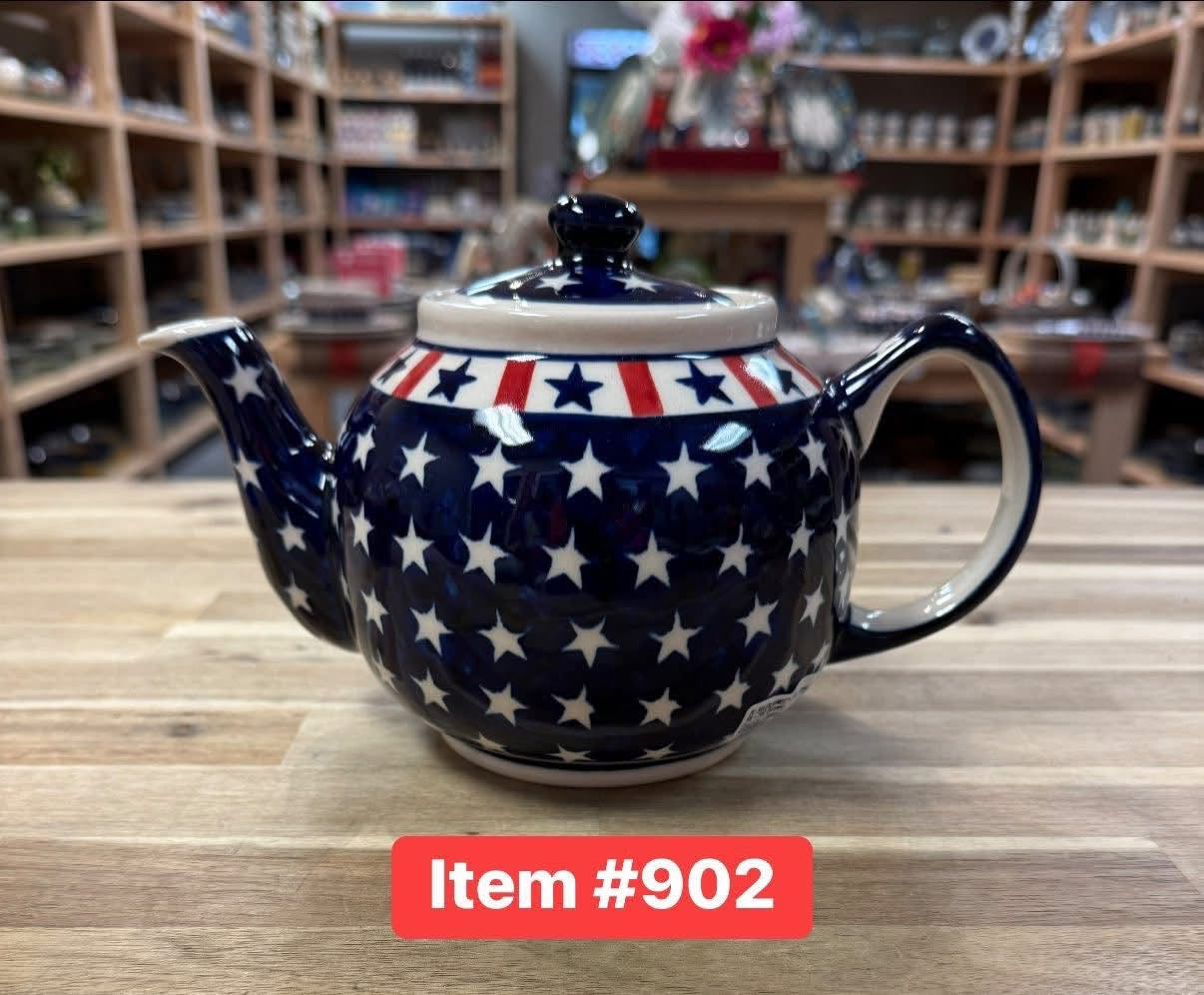 Polish Pottery Traditional Stars & Stripes Teapot