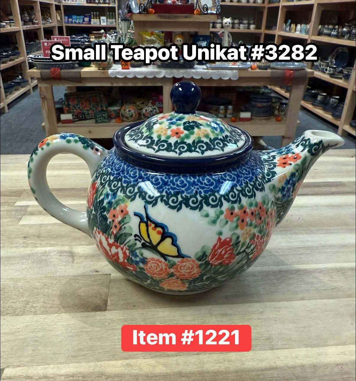 Polish Pottery Unikat 3282(Yellow Butterfly) Teapot