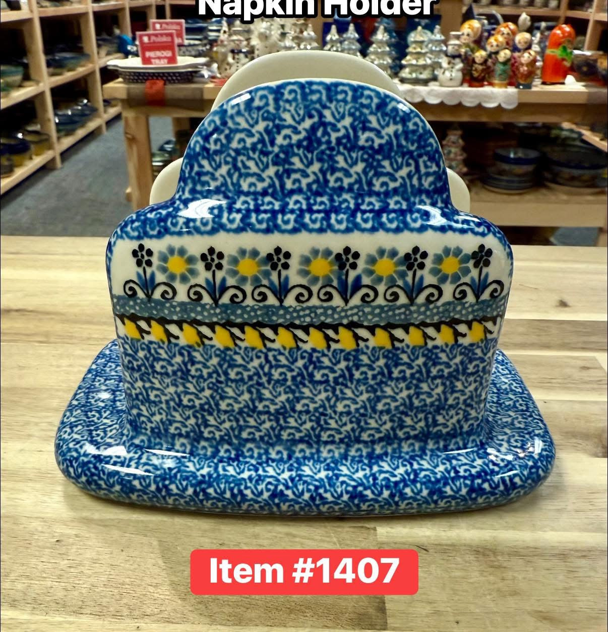 Polish Pottery Traditional Blue/Yellow Napkin Holder
