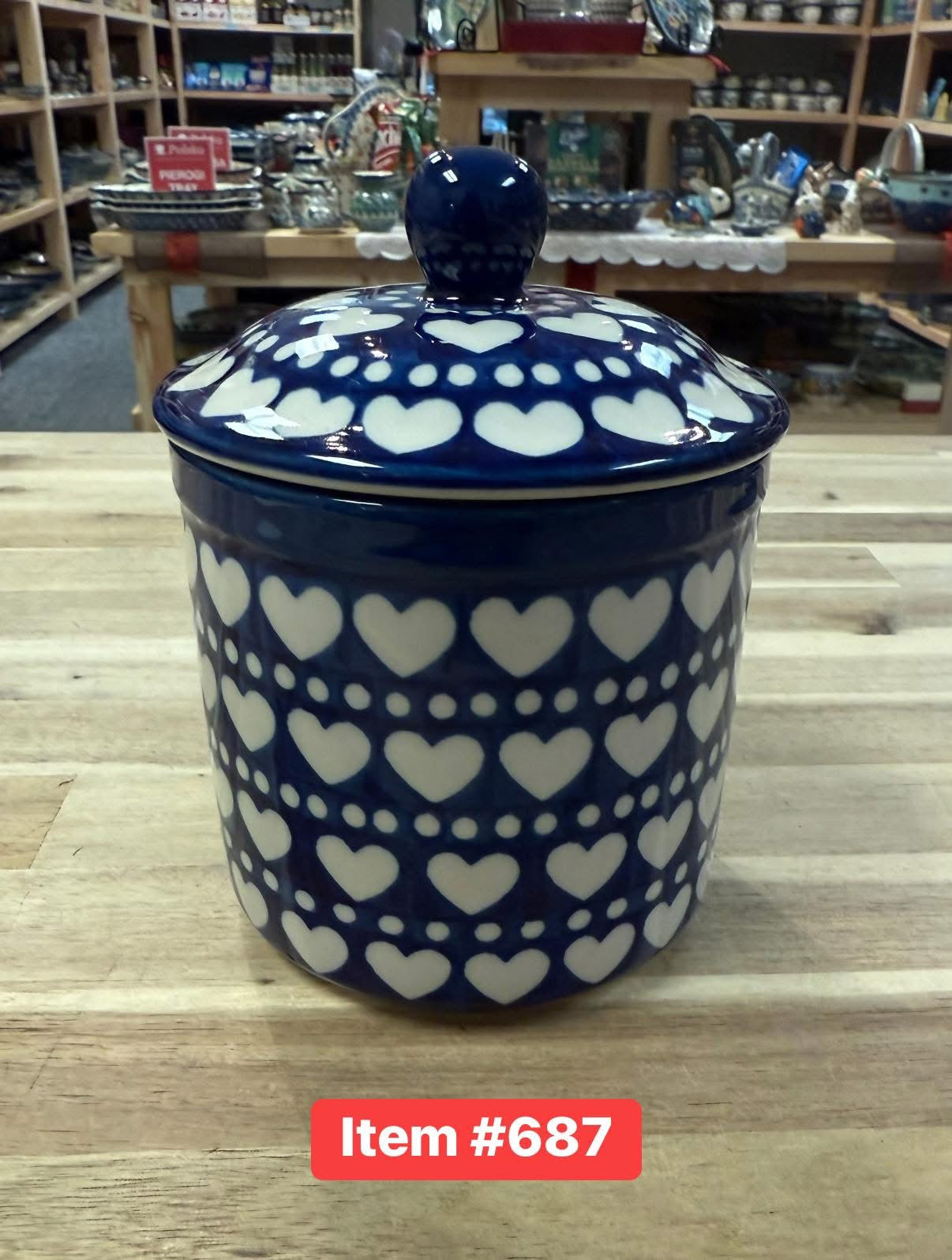 Polish Pottery Heart Jar w/Lid