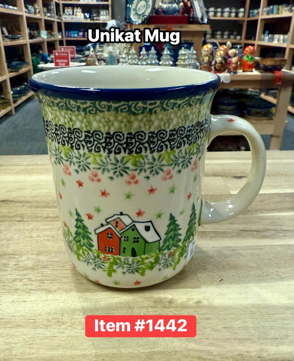Polish Pottery Unikat 5037( Christmas Houses) Medium Mug