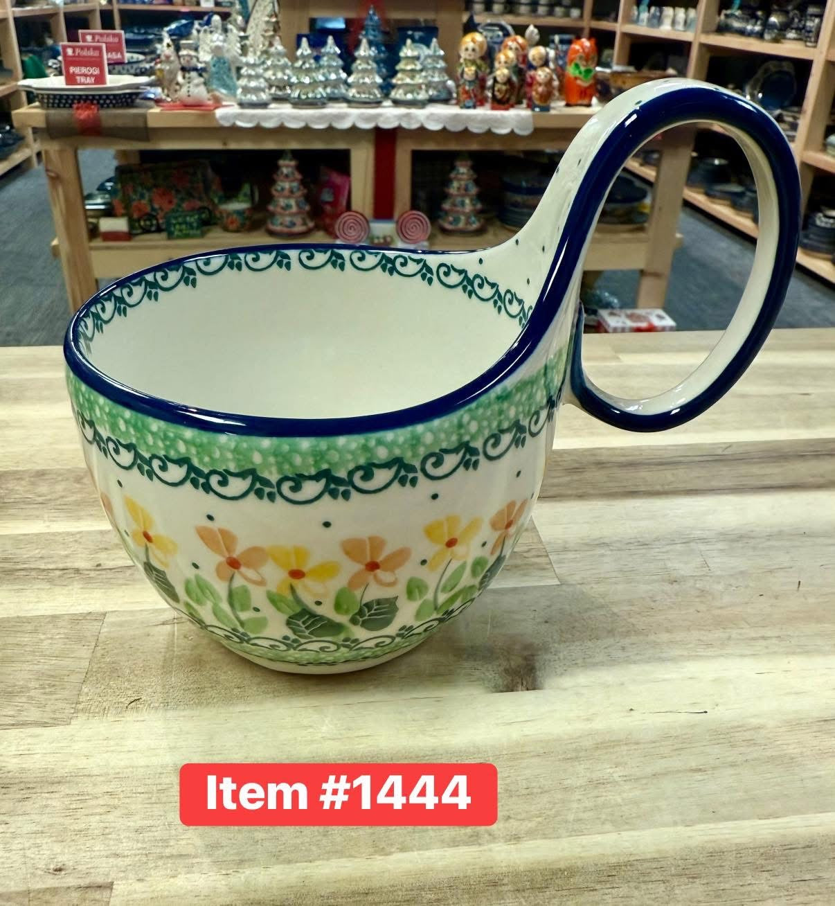 Polish Pottery Traditional Yellow Flwr Sprig Soup Mug