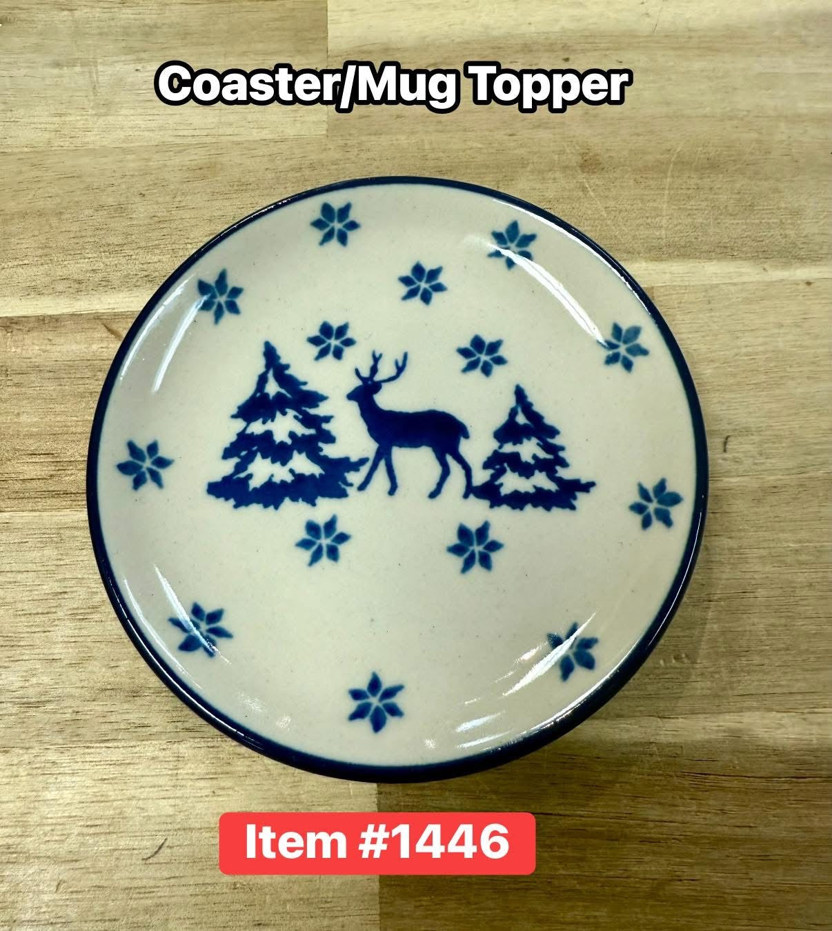 Polish Pottery Trad. Winter Deer Coaster/Mug Topper