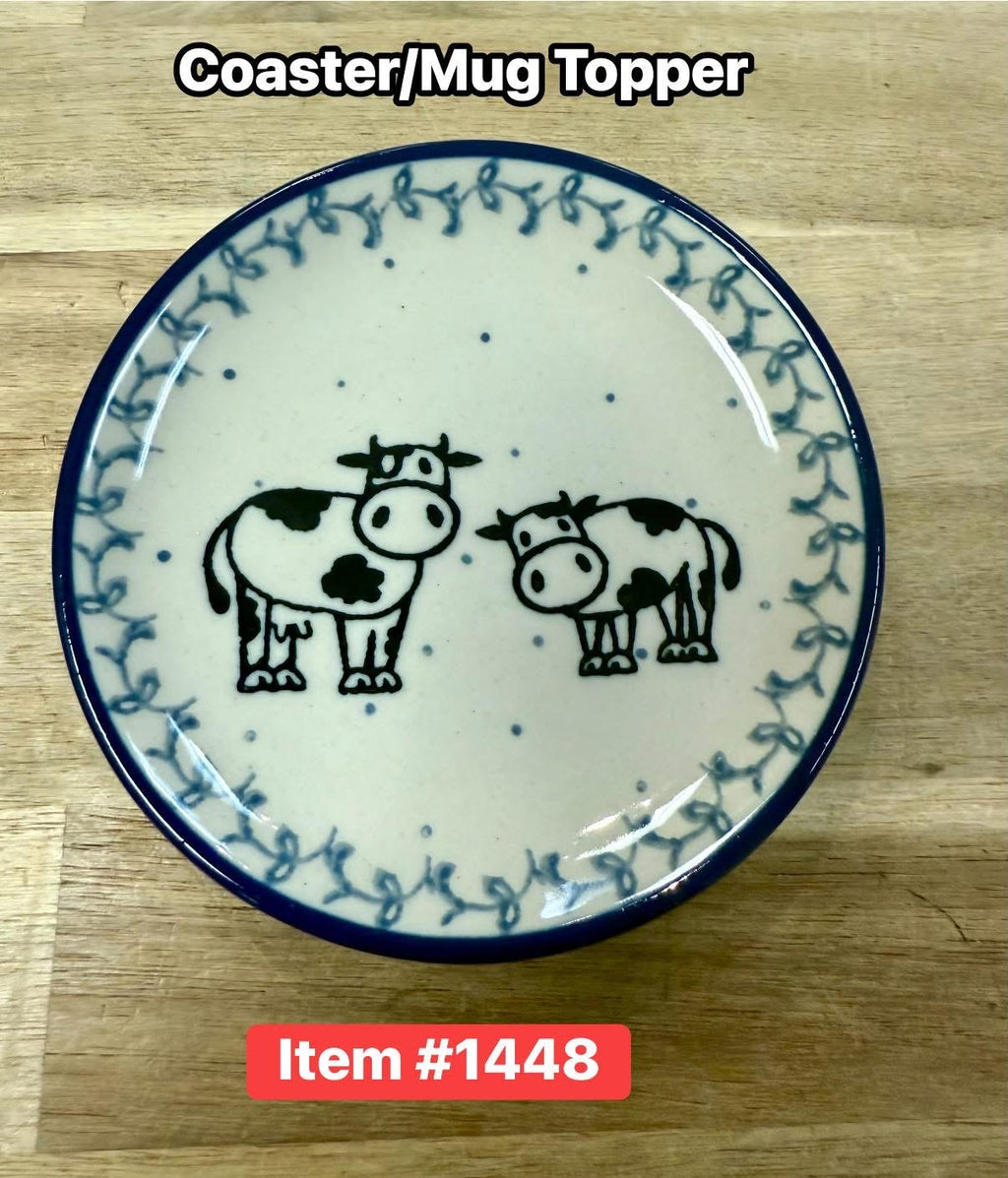 Polish Pottery Trad. Cows Coaster/Mug Topper