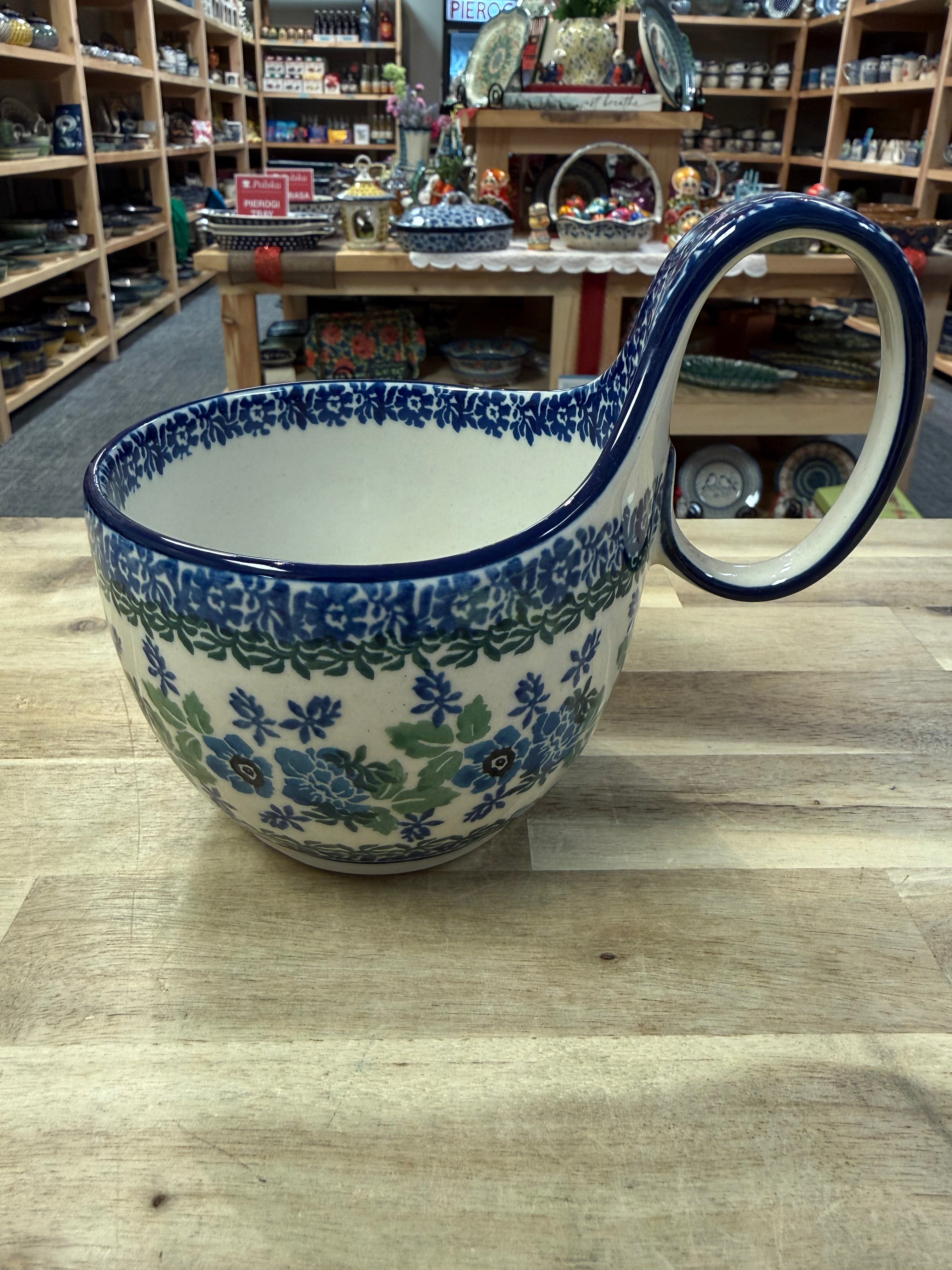 Polish Pottery Soup Mug - Traditional Blue Flowers