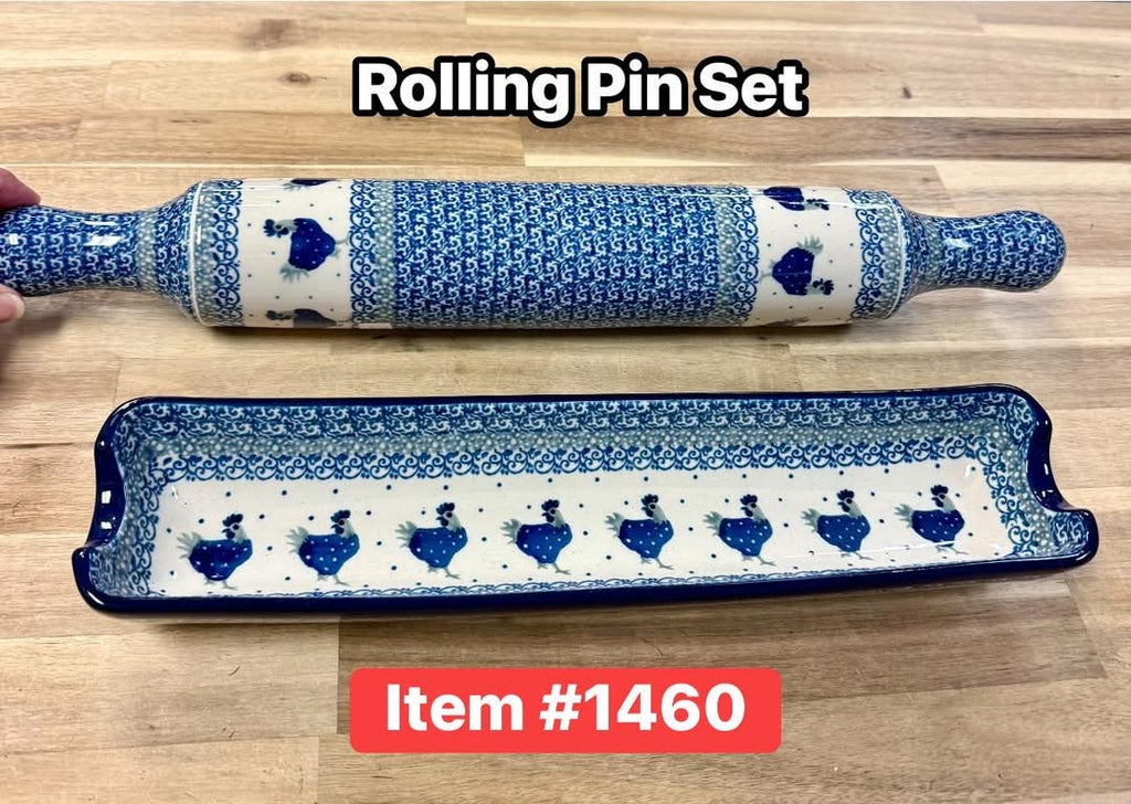 Polish Pottery Traditional(Chickens) Rolling Pin Set