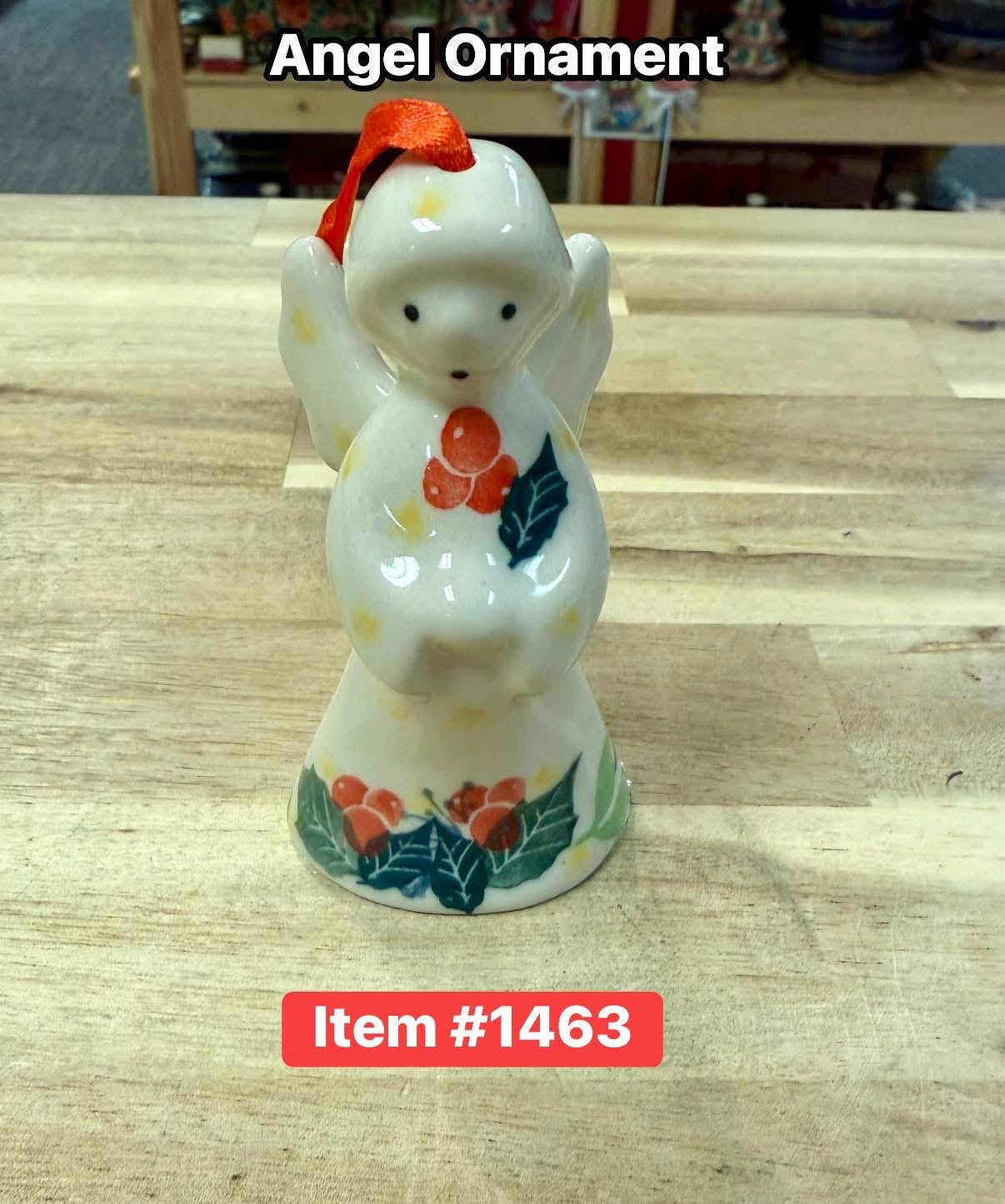 Polish Pottery Traditional(Holly) Angel Ornament