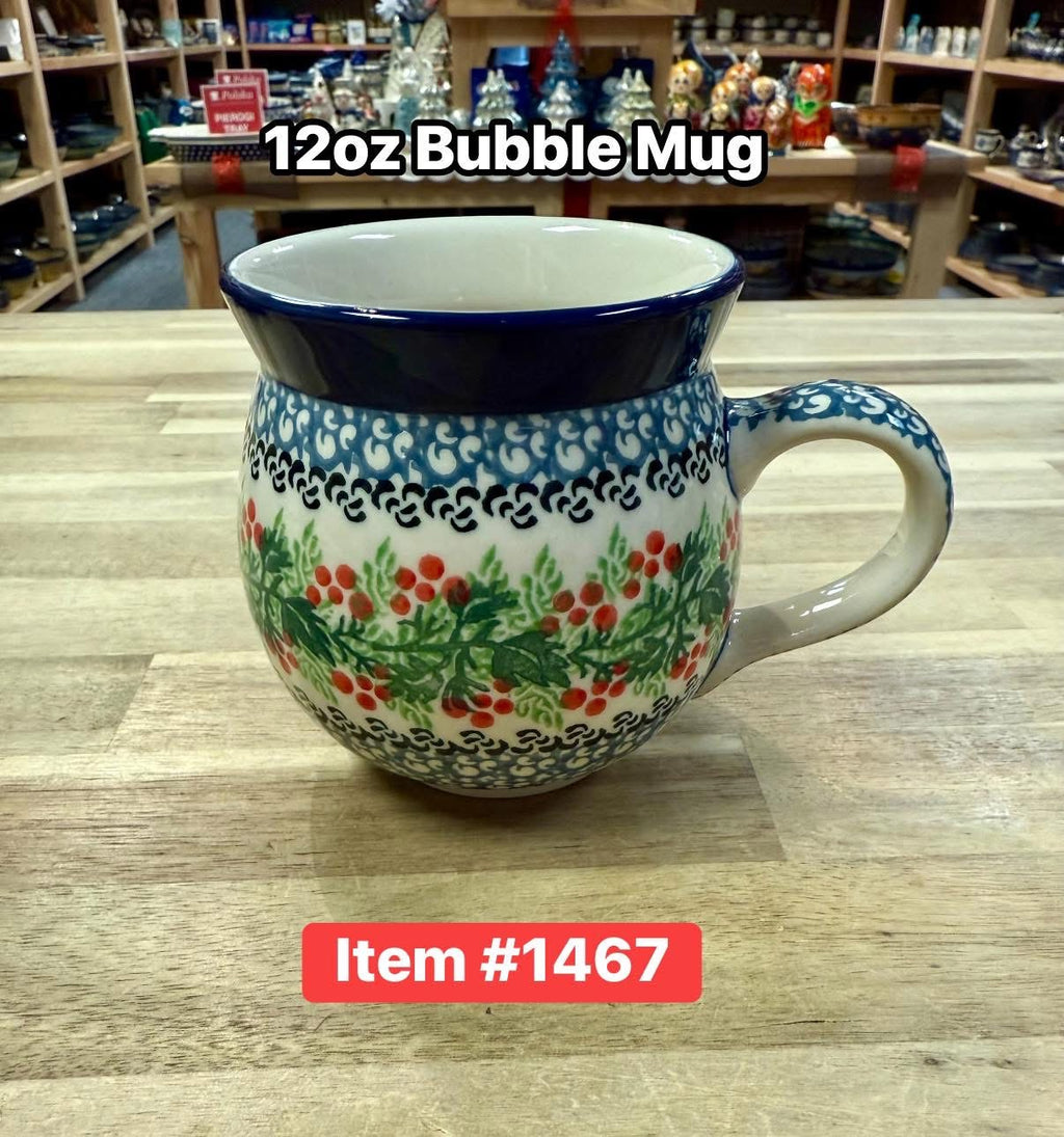 Polish Pottery Traditional(Holly) 12oz Bubble Mug