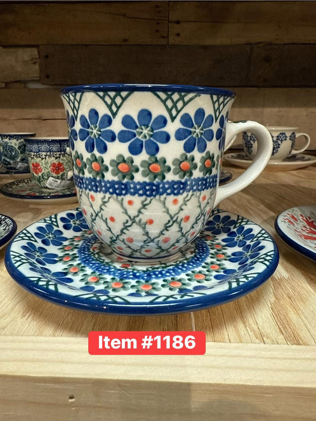 Polish Pottery Traditional(Criss/Cross) Tea Cup & Saucer