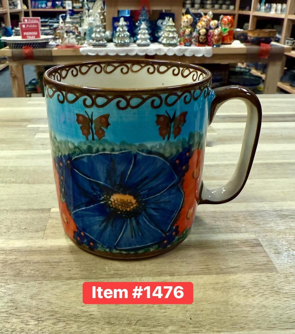 Polish Pottery Unikat(Deep Blue/Poppies) CerRaf Mug