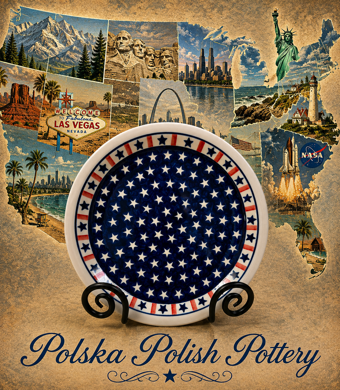 Polish Pottery Stars& Stripes Dinner Plate