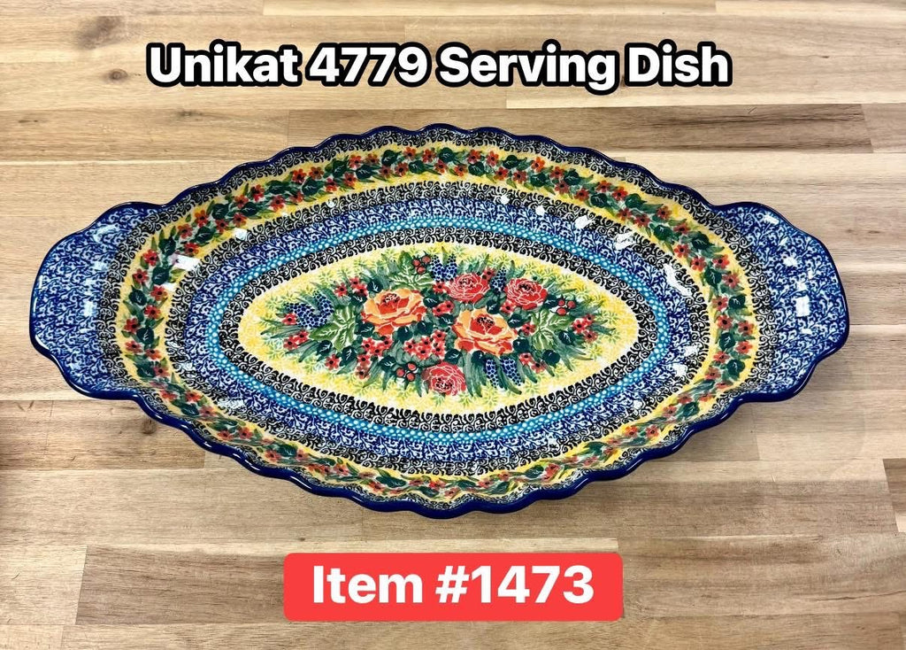 Polish Pottery Unikat 4779 Long Scalloped Serving Dish