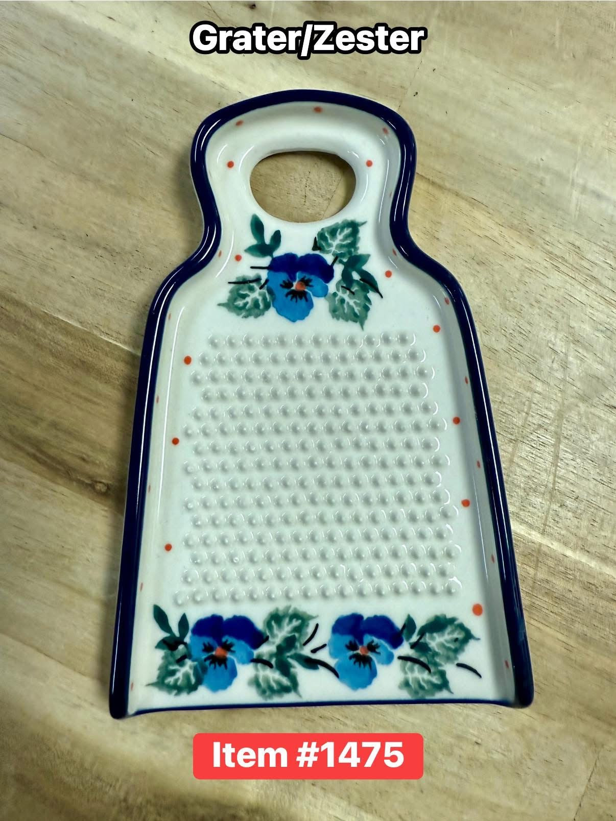 Polish Pottery Traditional(Blue Pansy) Grater/Zester