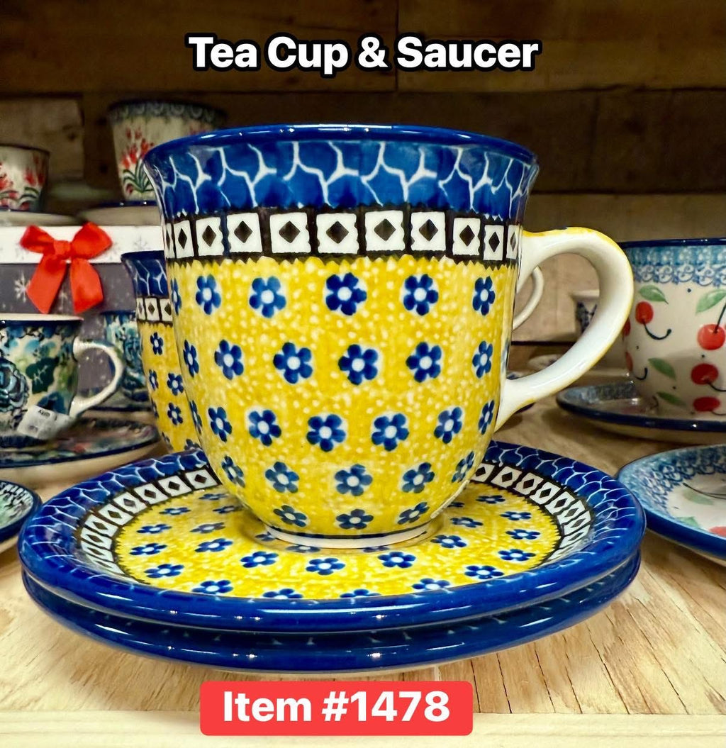 Polish Pottery Traditional(Yellow/Blue) Tea Cup & Saucer