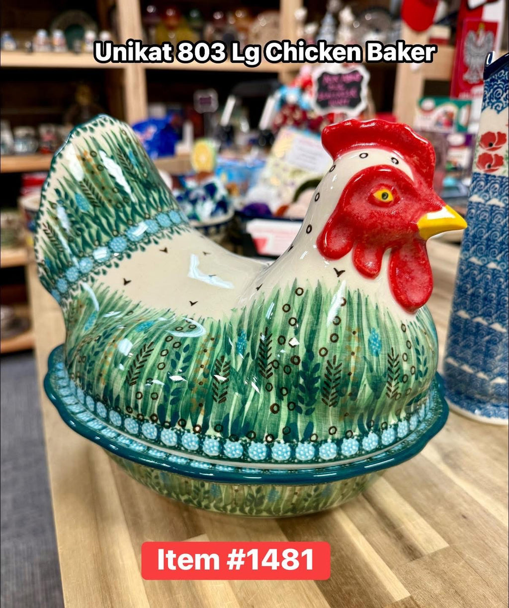 Polish Pottery Unikat 803 Chicken Baker