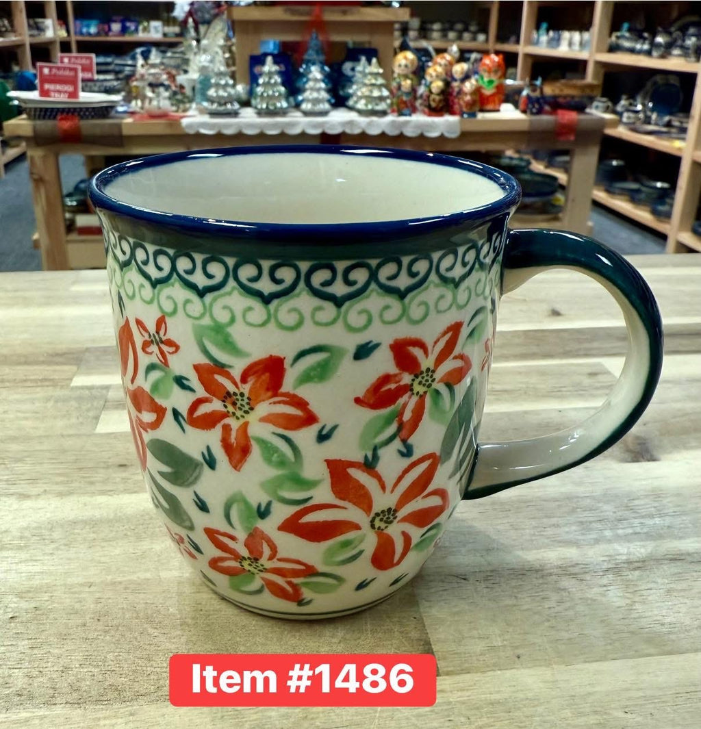 Polish Pottery Zaklady Red Flower Mug