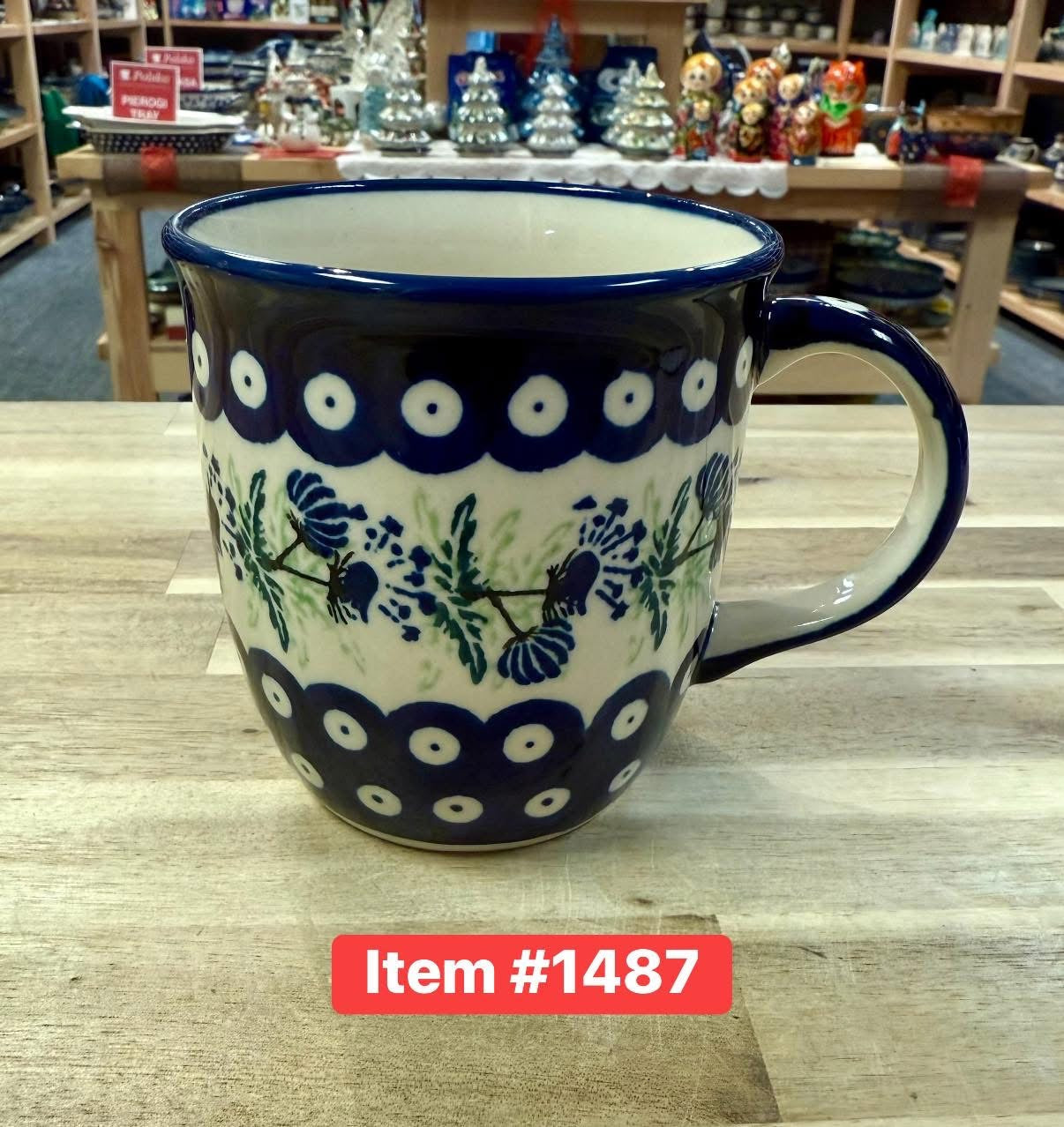 Polish Pottery Zaklady Blue Dot Fairy Mug