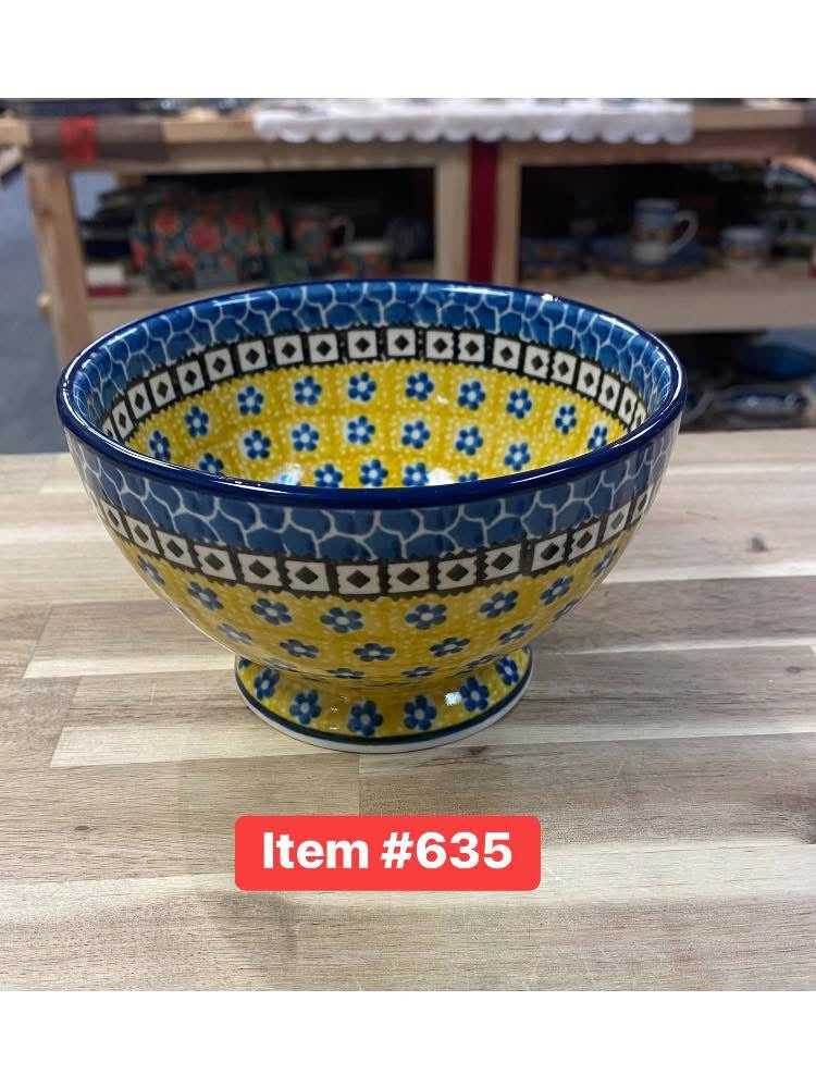 Polish Pottery Traditional(Yellow/Blue) Pedestal Bowl