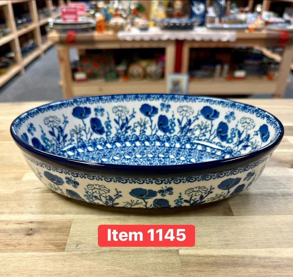 Polish Pottery Traditional(Blue Poppy)Oval Baker
