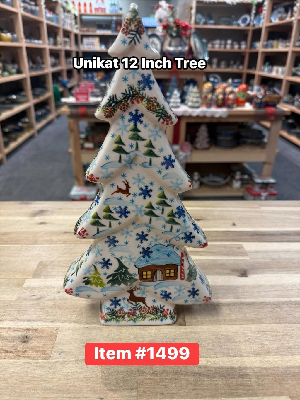 Polish Pottery Unikat Holiday Scene Tall Tree