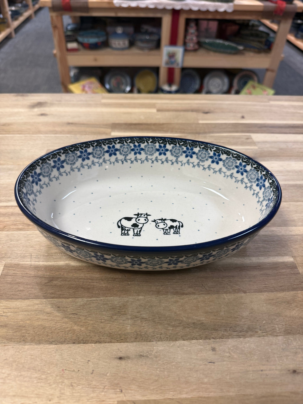 Polish Pottery Oval Baker - Traditional Cow