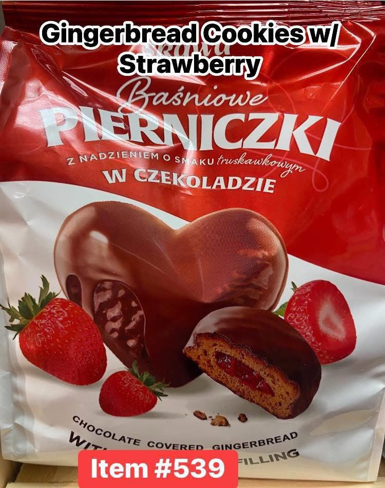 Basniowe Pierniczki Polish Chocolate Covered Gingerbread w/ Strawberry Filling Heart-Shaped Cookies