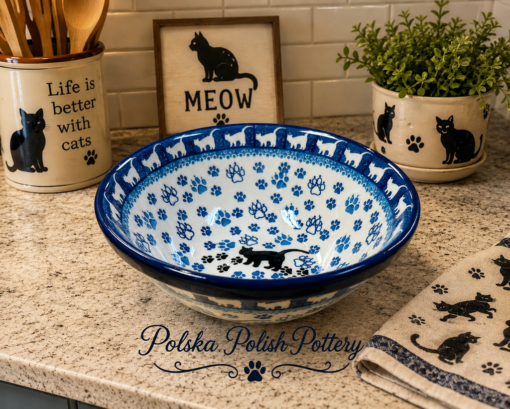 Polish Pottery Traditional(Black Cat) Soup/Salad Bowl