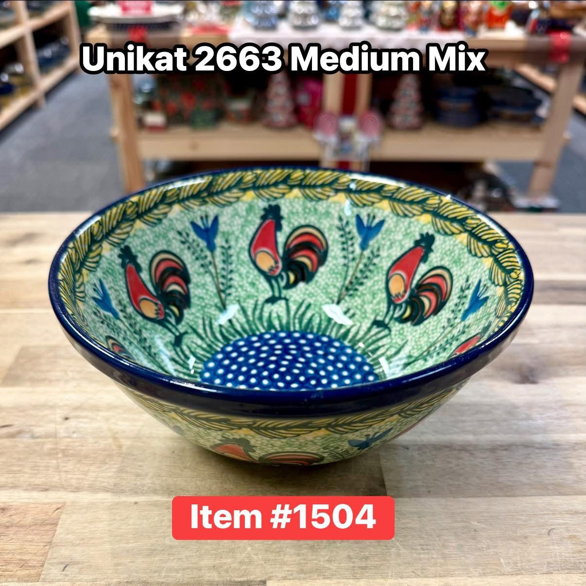 Polish Pottery Unikat 2663(Rooster) Medium Mix Bowl
