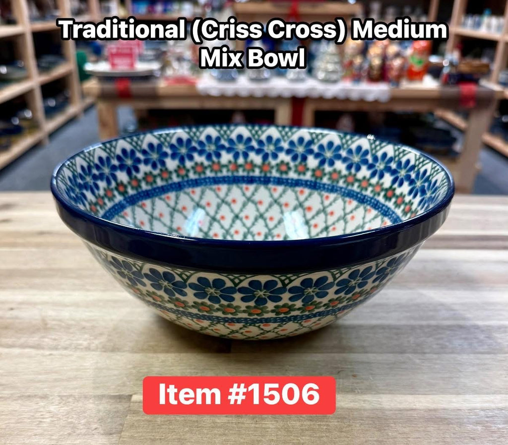 Polish Pottery Traditional(Criss/Cross) Medium Mix Bowl
