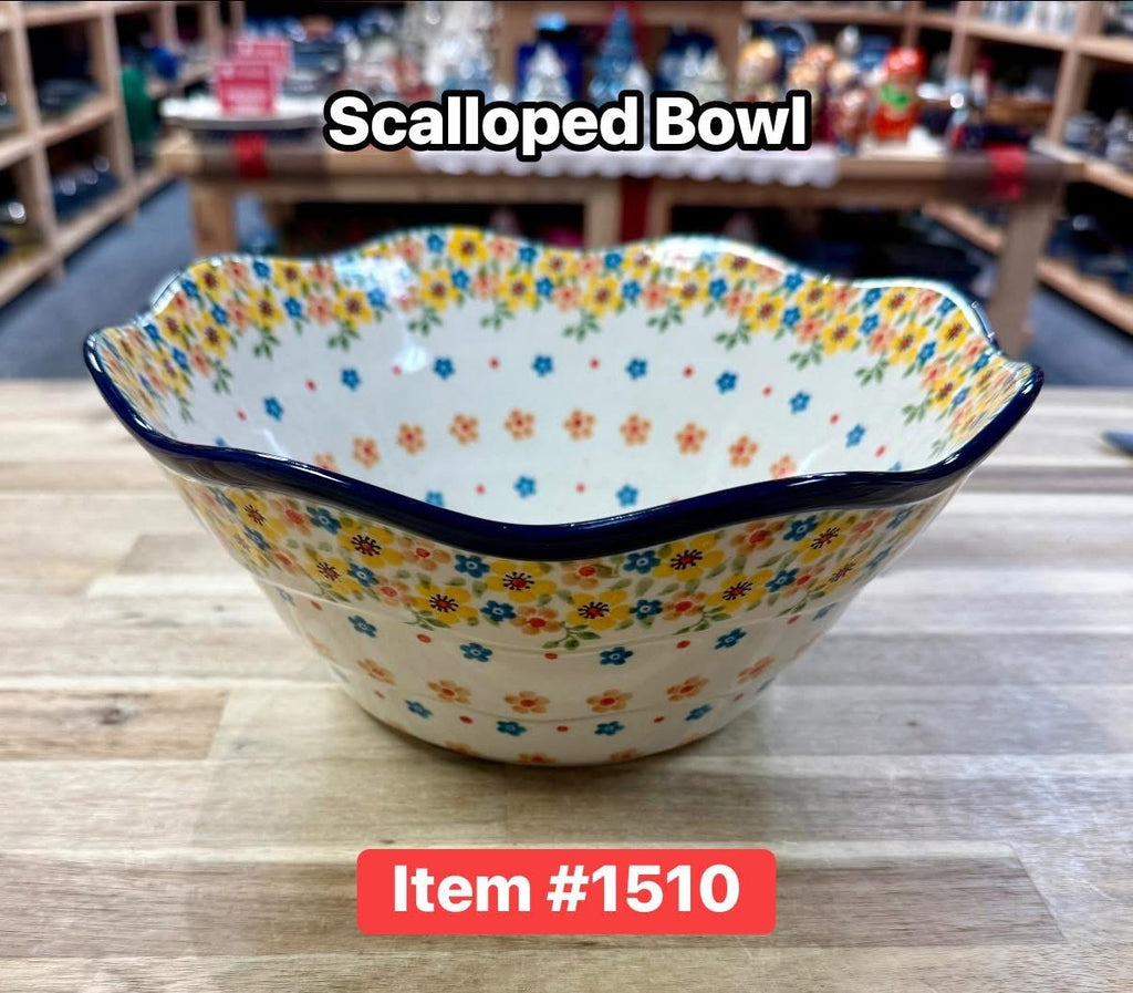 Polish Pottery Traditional(Yellow Flowers) Sculpted Bowl