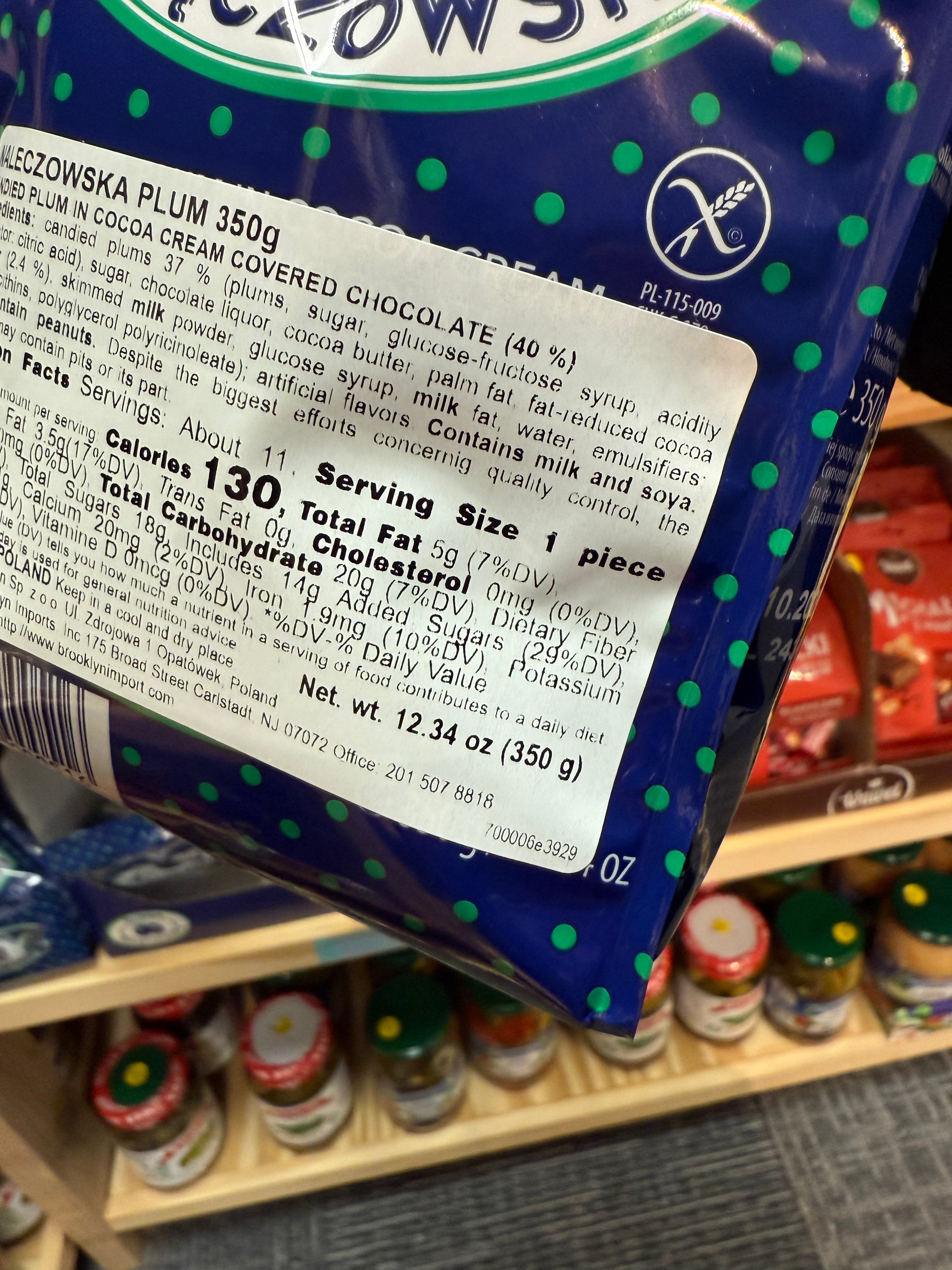 Sliwka Naleczowska Polish Chocolate Covered Candied Plums( Indivdually Wrapped)