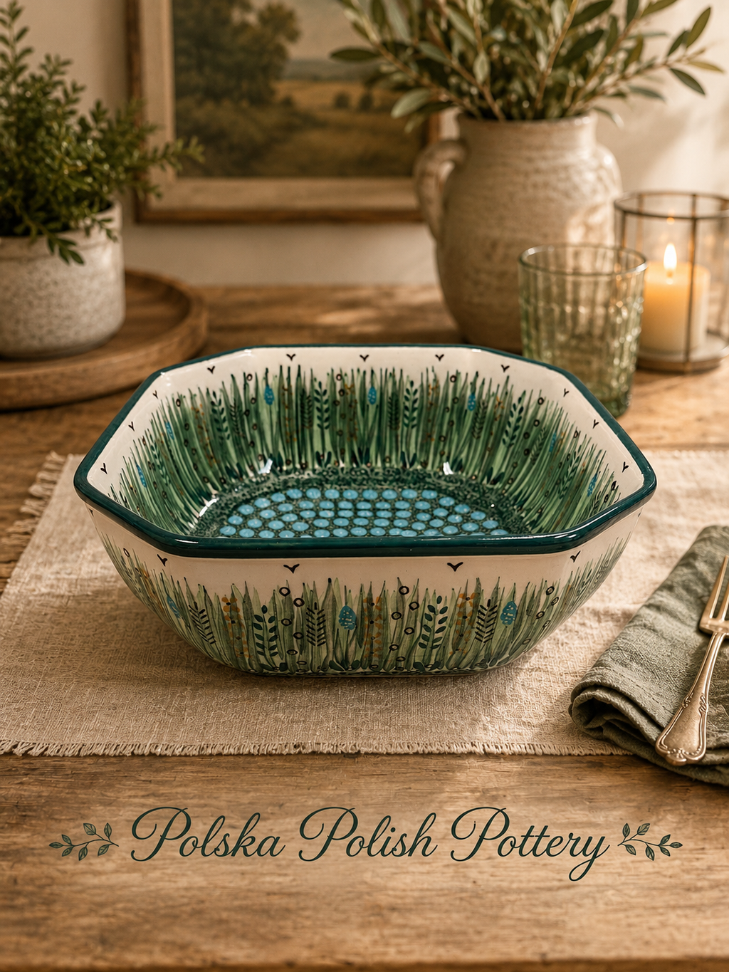 Polish Pottery Shaped Square Baker/Server - Unikat 803