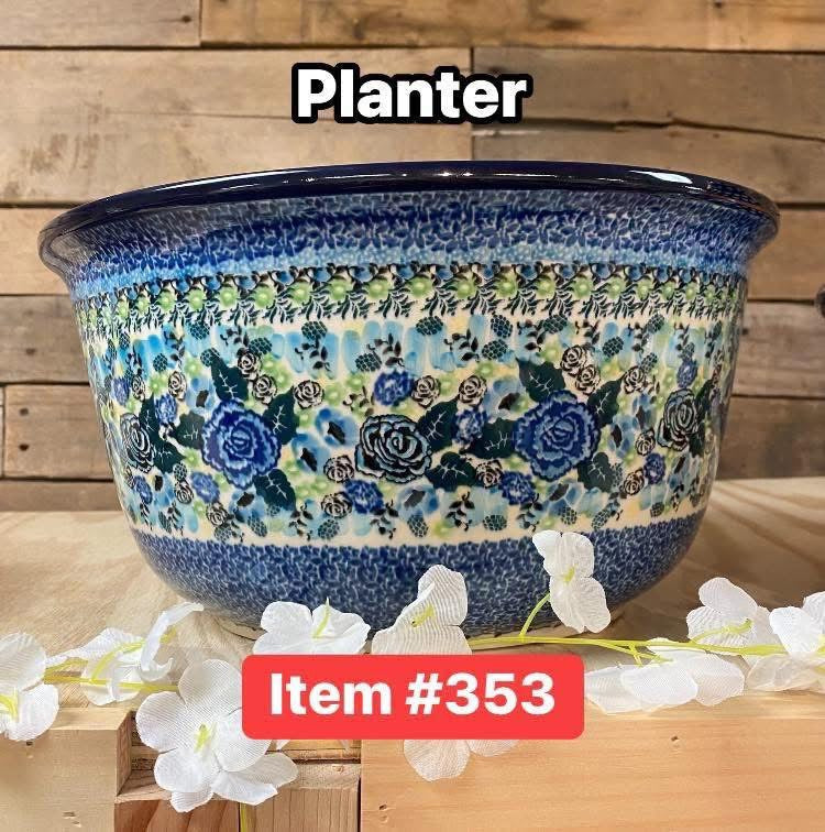 Polish Pottery Unikat 4566(Blue Rose) Large Planter