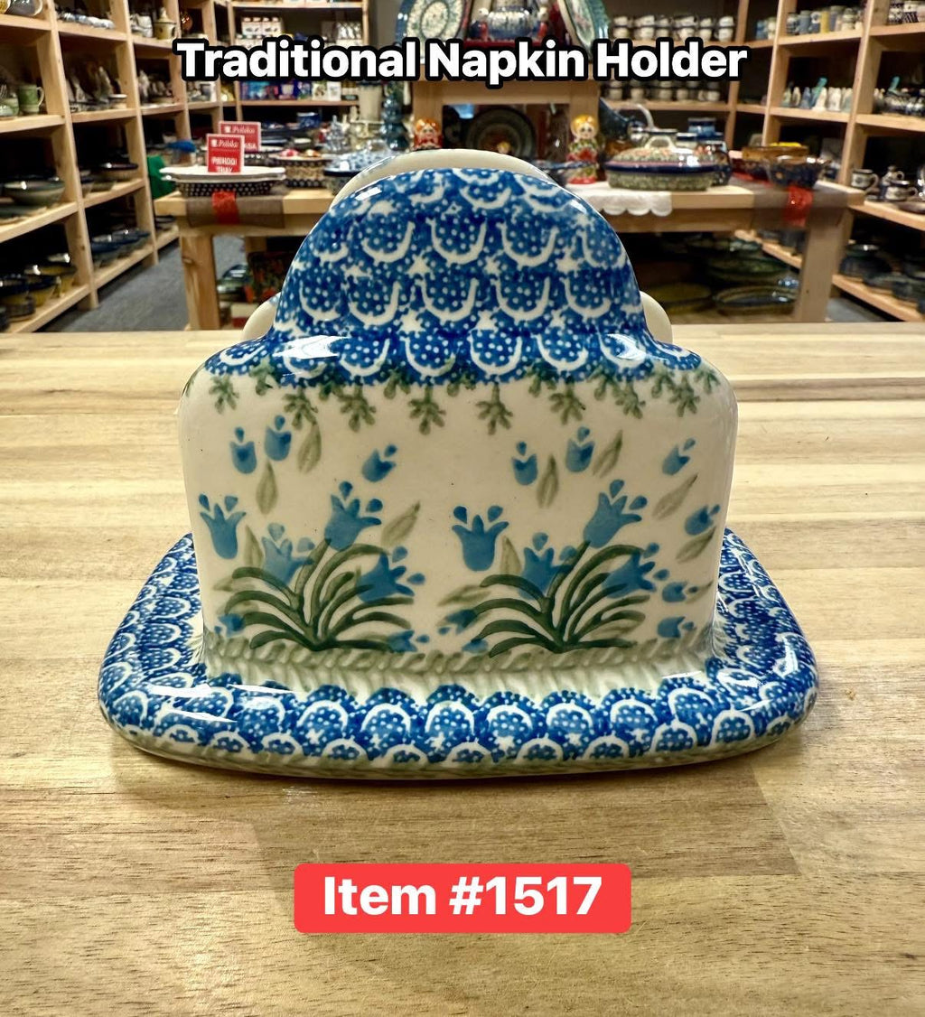 Polish Pottery Traditional(Blue Tulips) Napkin Holder