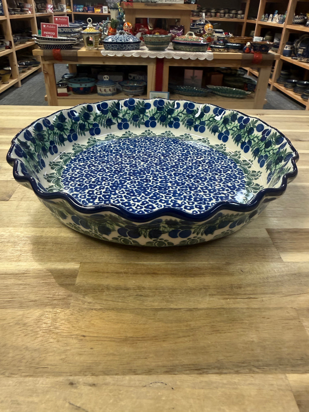 Polish Pottery Pie Plate - Traditional Blueberries