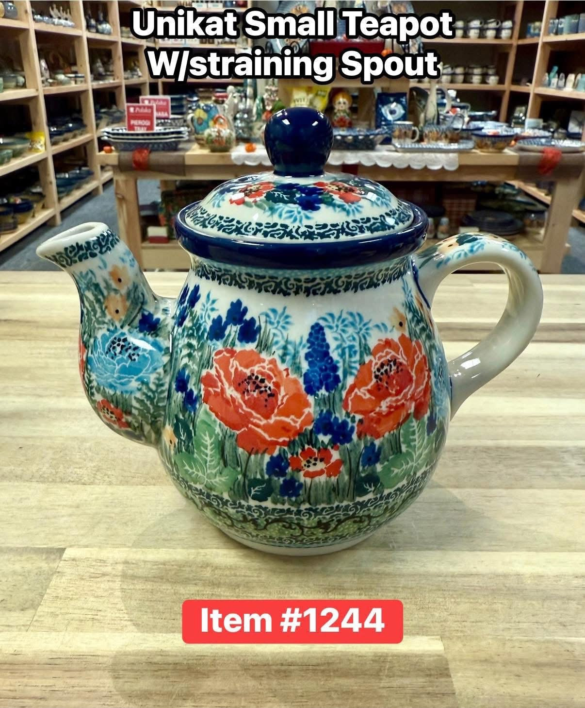 Polish Pottery Unikat 4286 Euro Style Small Teapot w/ Straining Spout