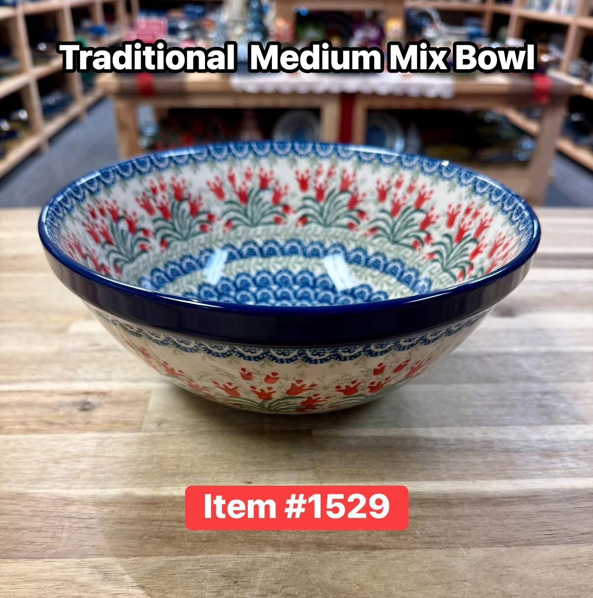 Polish Pottery Traditional(Red Tulip) Medium Mix Bowl