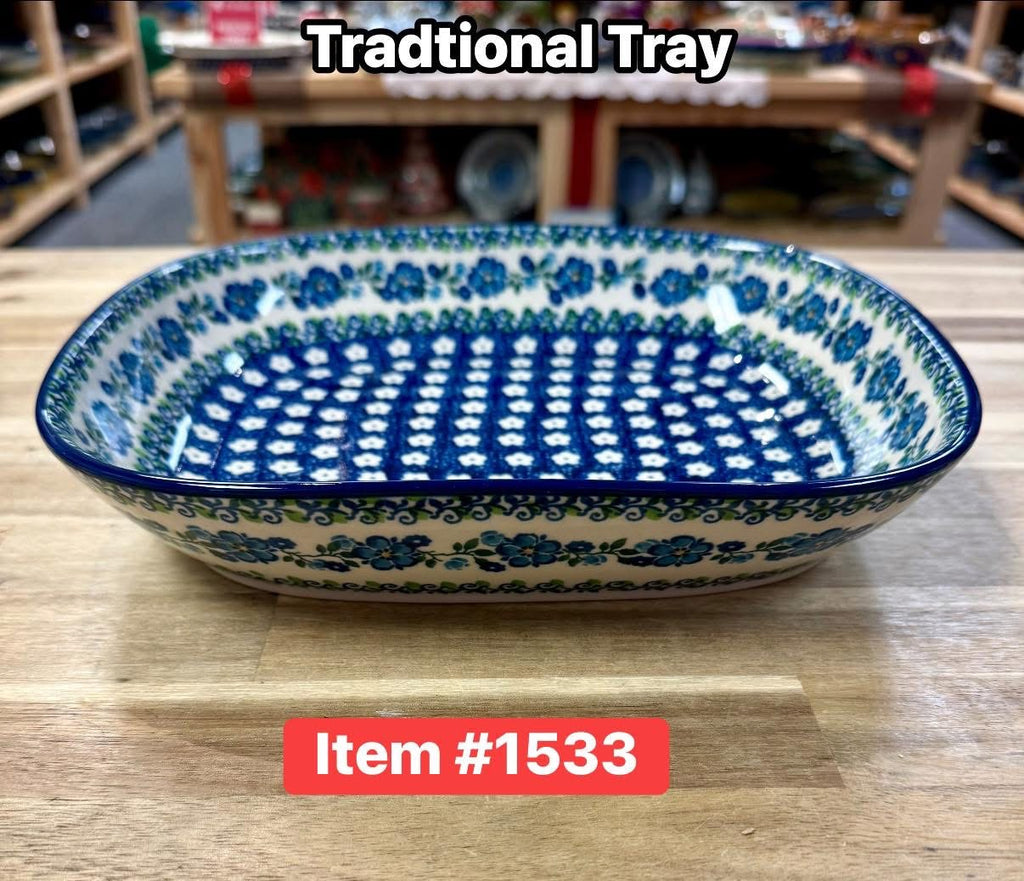 Polish Pottery Traditional(Blue Flower Vine) Serving Tray
