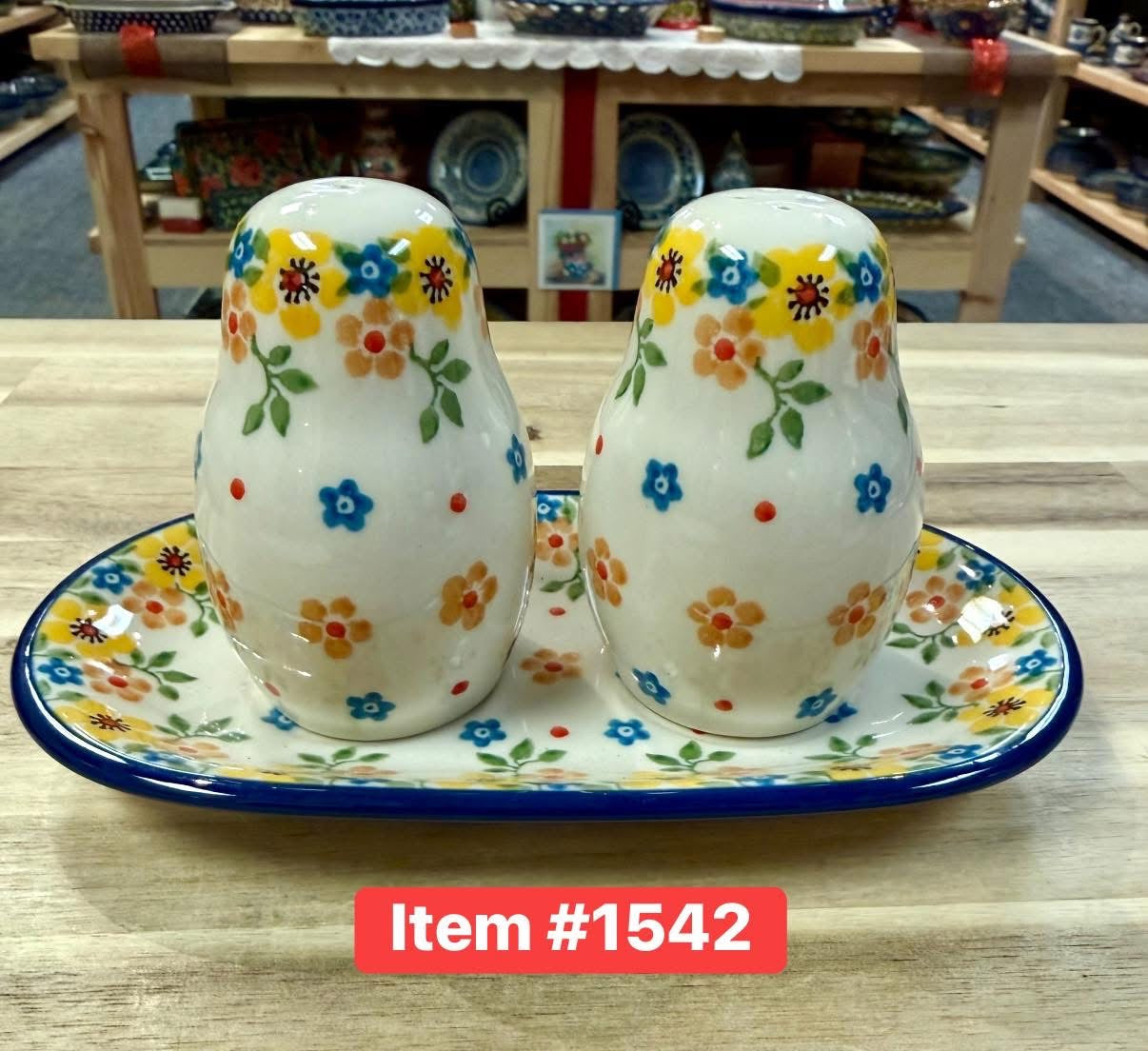 Polish Pottery Traditional(Yellow Flowers) Salt & Pepper Set