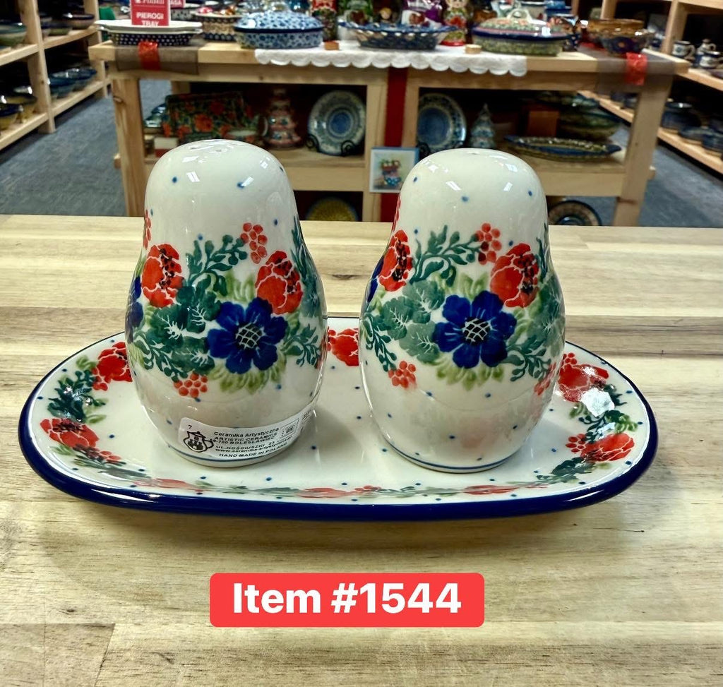 Polish Pottery Traditional(Multi Flower)Salt & Pepper Set