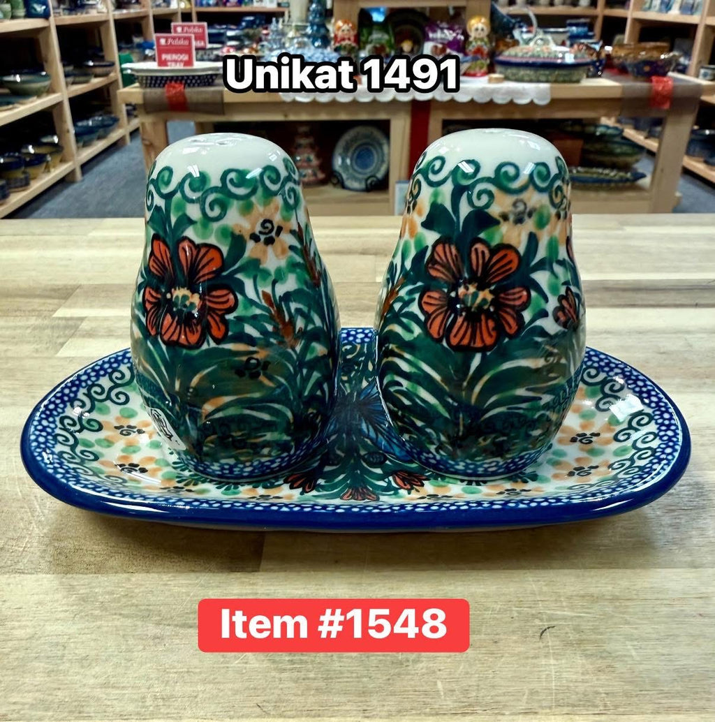 Polish Pottery Unikat 1491 Salt & Pepper Set
