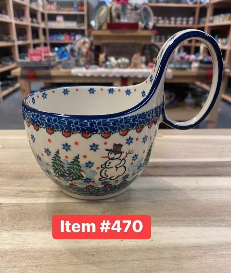 Polish Pottery Unikat 4661 Snowman Soup Mug