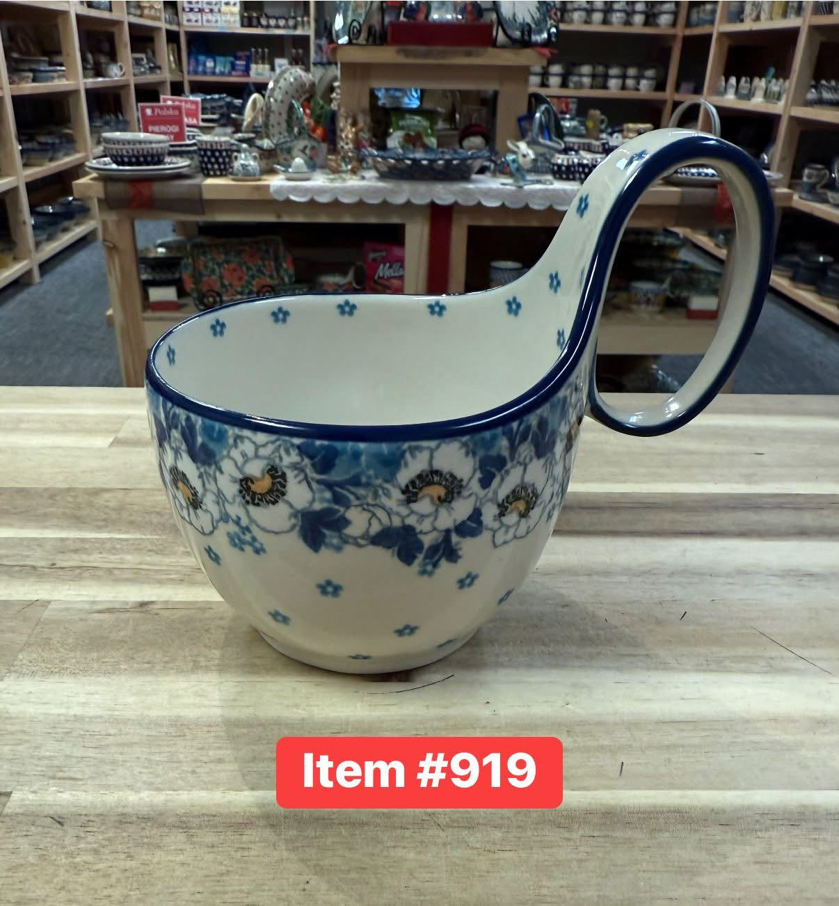 Polish Pottery Traditional(White Flower) Soup Mug