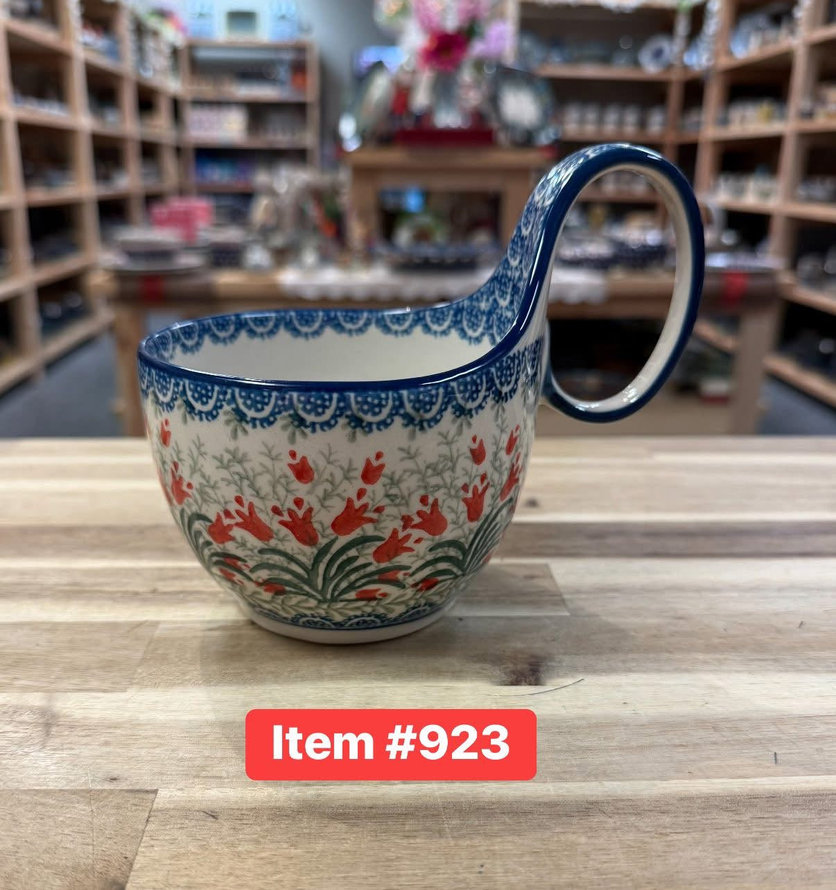 Polish Pottery Traditional(Red Tulips) Soup Mug